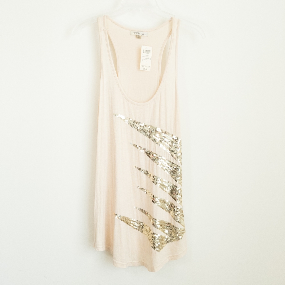 NWT Arden B Beige Racer Back Sequin Tank, Sz Lg